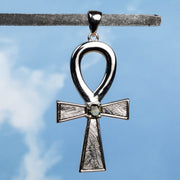 Muonionalusta Meteorite + Moldavite Ankh Pendant .925 Silver NEW DESIGN - InnerVision Crystals