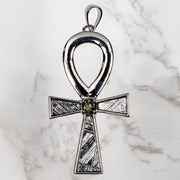 Muonionalusta Meteorite + Moldavite Ankh Pendant .925 Silver NEW DESIGN - InnerVision Crystals