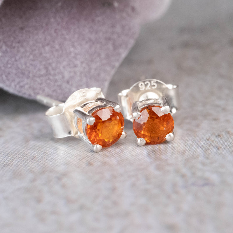 Orange Kyanite Stud Earrings 5mm .925 Silver - InnerVision Crystals