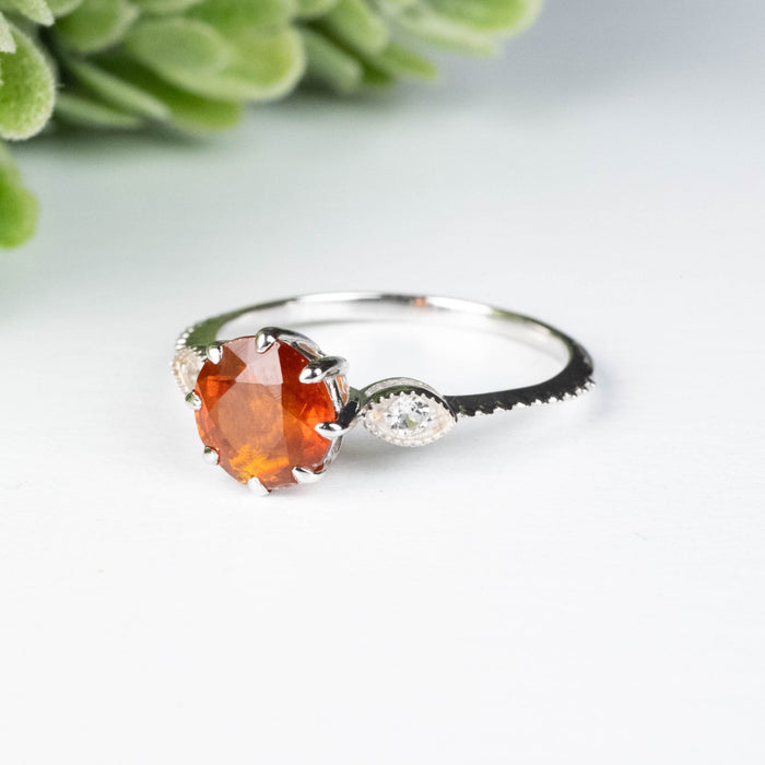 Orange Kyanite + White Topaz Ring 7mm Size 7 - InnerVision Crystals