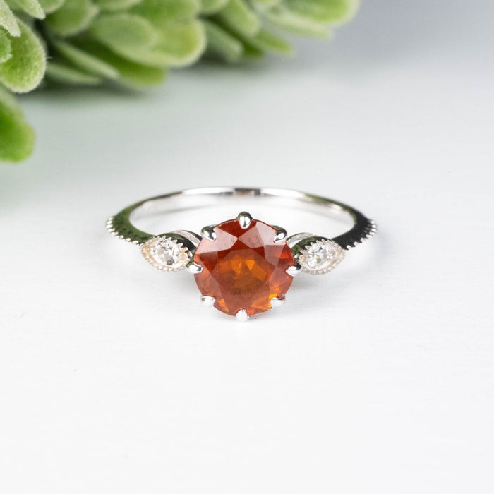 Orange Kyanite + White Topaz Ring 7mm Size 7 - InnerVision Crystals