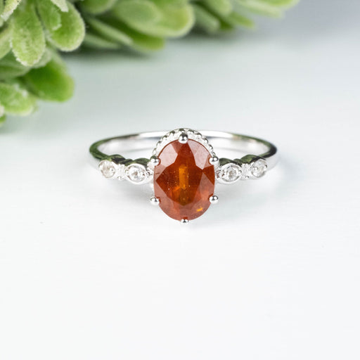 Orange Kyanite + White Topaz Ring 8x6mm Size 8 - InnerVision Crystals