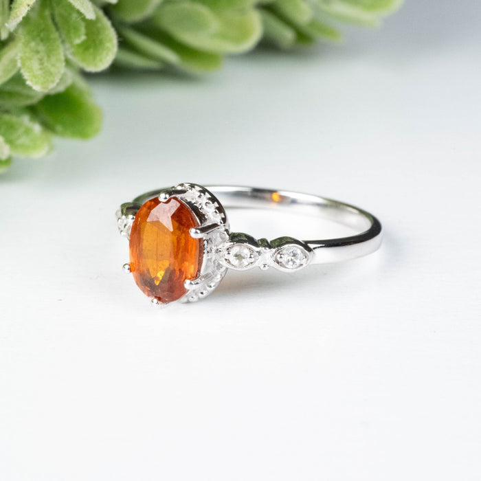 Orange Kyanite + White Topaz Ring 8x6mm Size 8 - InnerVision Crystals