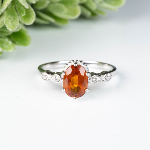 Orange Kyanite + White Topaz Ring 8x6mm Size 8 - InnerVision Crystals