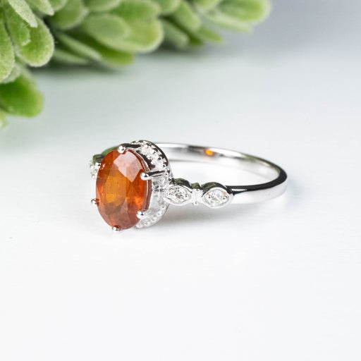 Orange Kyanite + White Topaz Ring 8x6mm Size 8 - InnerVision Crystals