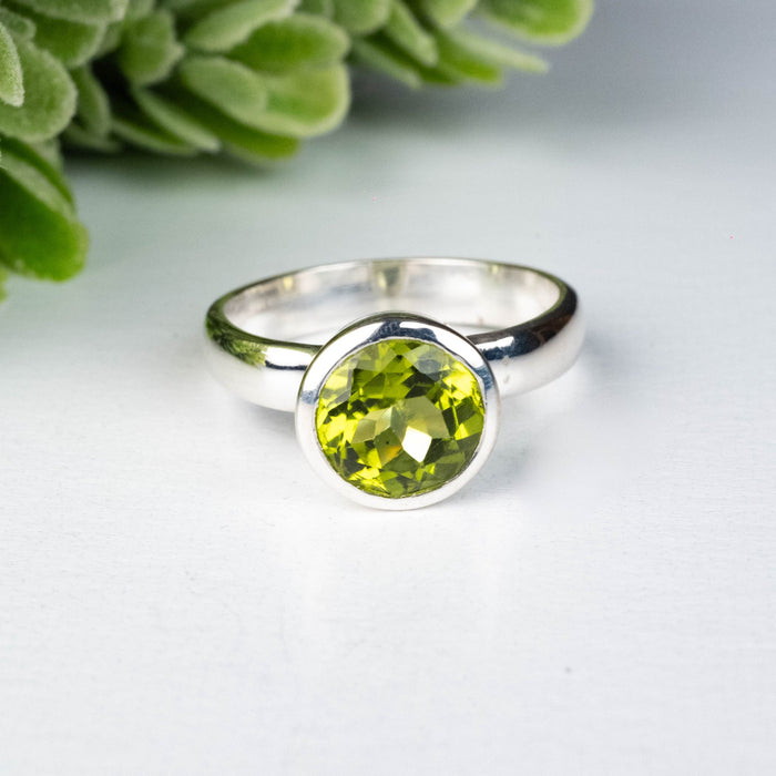Peridot Ring 8mm Size 7 - InnerVision Crystals