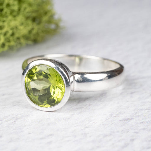 Peridot Ring 8mm Size 8 .925 Silver - InnerVision Crystals