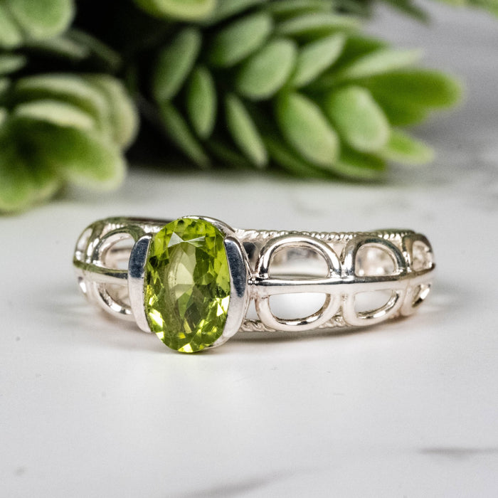 Peridot Ring 8x6mm Size 7 - InnerVision Crystals