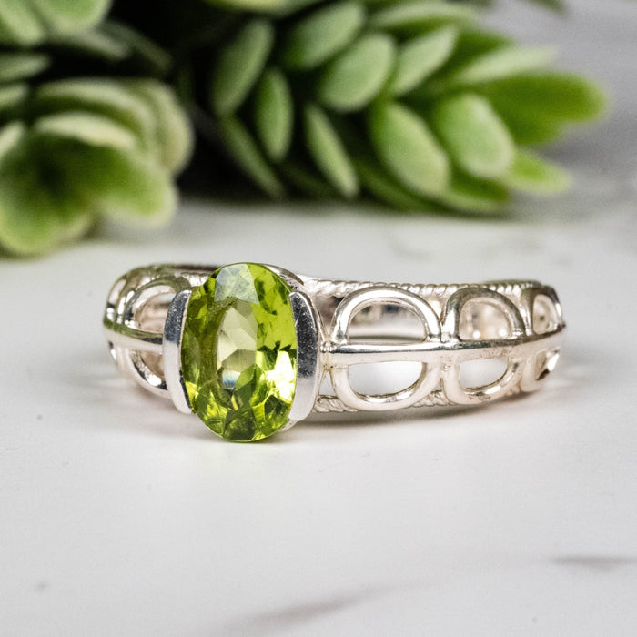 Peridot Ring 8x6mm Size 7 - InnerVision Crystals