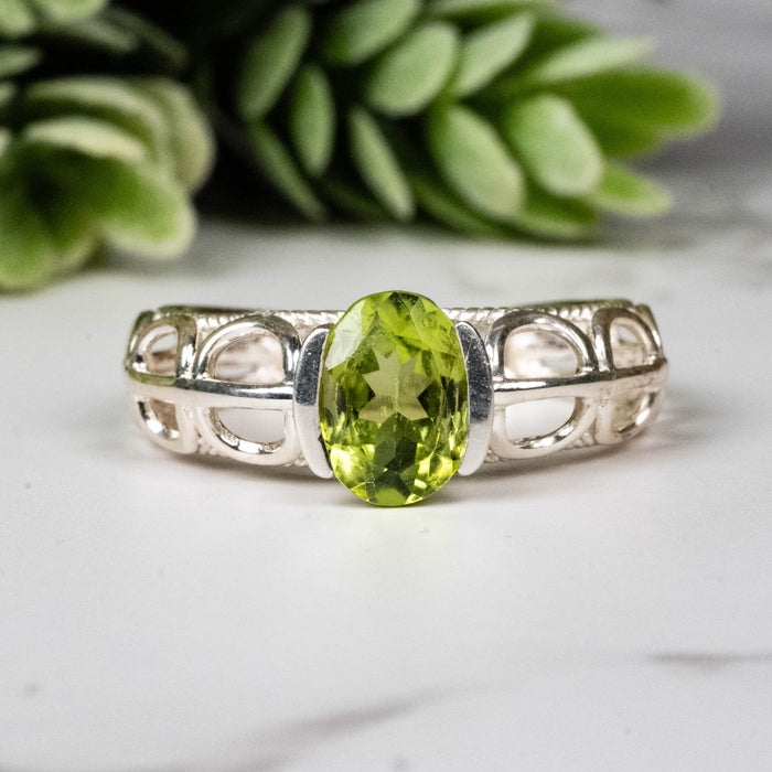 Peridot Ring 8x6mm Size 7 - InnerVision Crystals