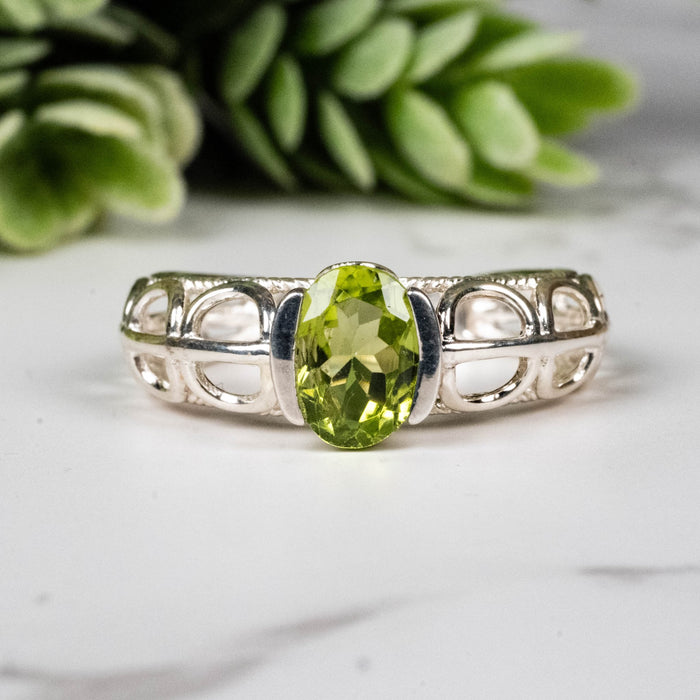 Peridot Ring 8x6mm Size 7 - InnerVision Crystals