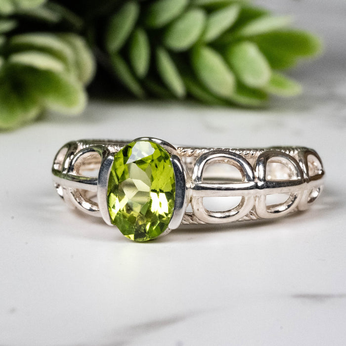 Peridot Ring 8x6mm Size 8 - InnerVision Crystals