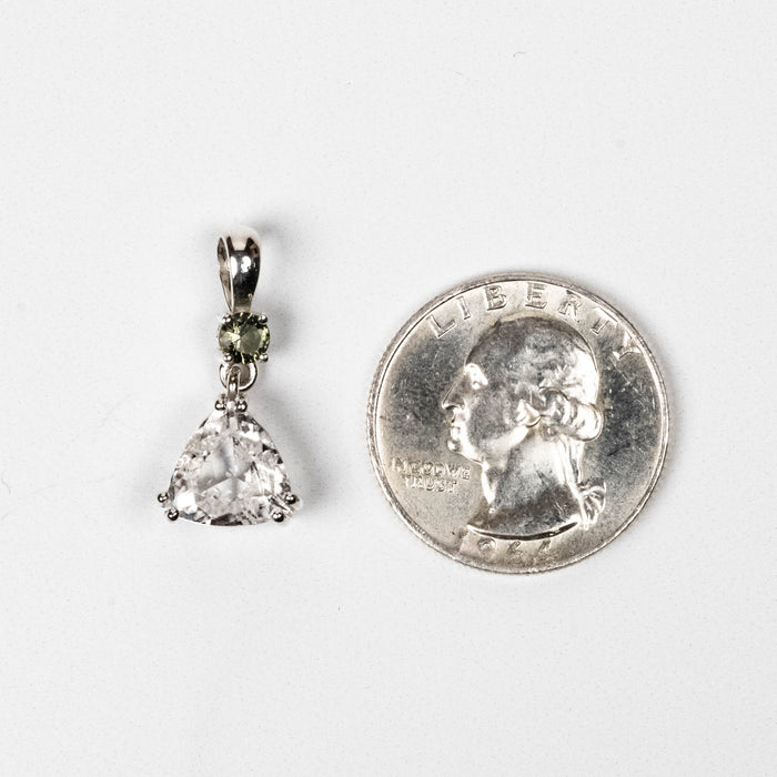 Phenakite 10mm 3 ct + 4mm Moldavite Pendant - InnerVision Crystals