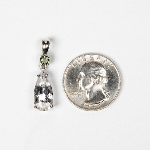 Phenakite 16x8mm 3.9 ct + 4mm Moldavite Pendant - InnerVision Crystals