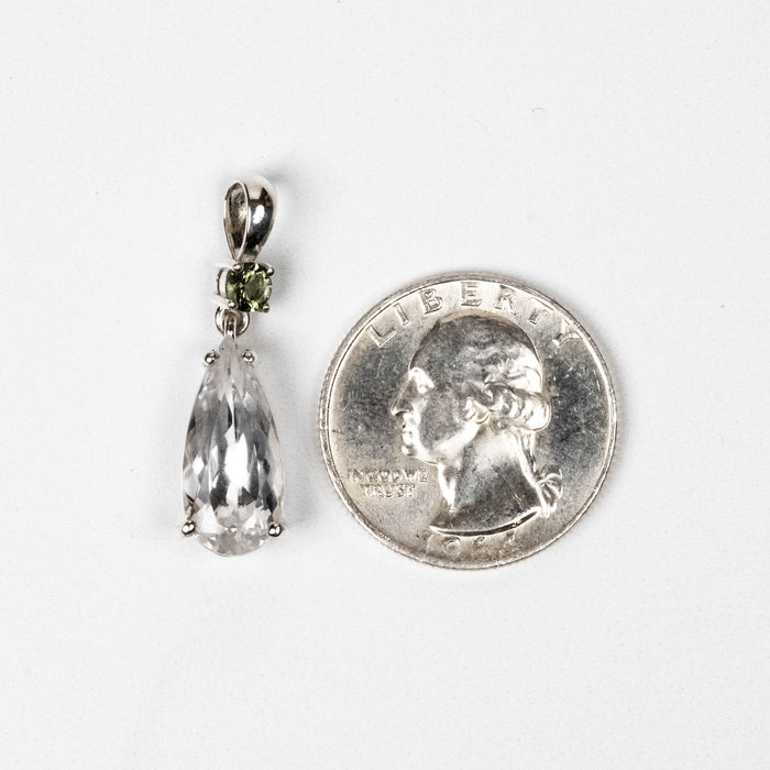 Phenakite 17x8mm 4.4 ct + 4mm Moldavite Pendant - InnerVision Crystals