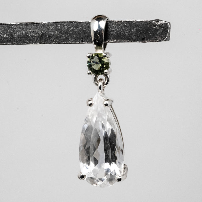Phenakite 17x8mm 4.4 ct + 4mm Moldavite Pendant - InnerVision Crystals