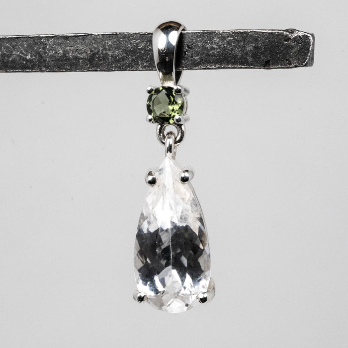 Phenakite 16x8mm 3.9 ct + 4mm Moldavite Pendant