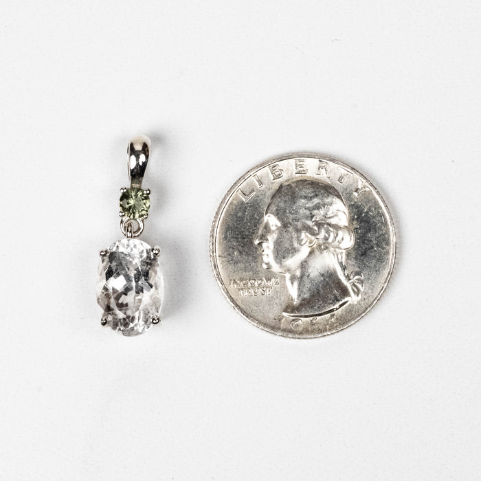 Phenakite 12x8mm 4 ct + 4mm Moldavite Pendant