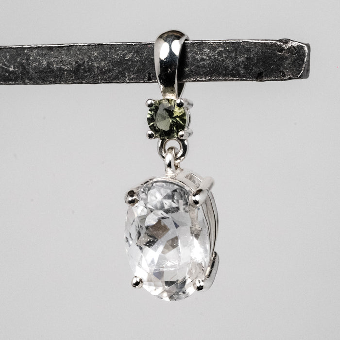 Phenakite 12x8mm 4 ct + 4mm Moldavite Pendant