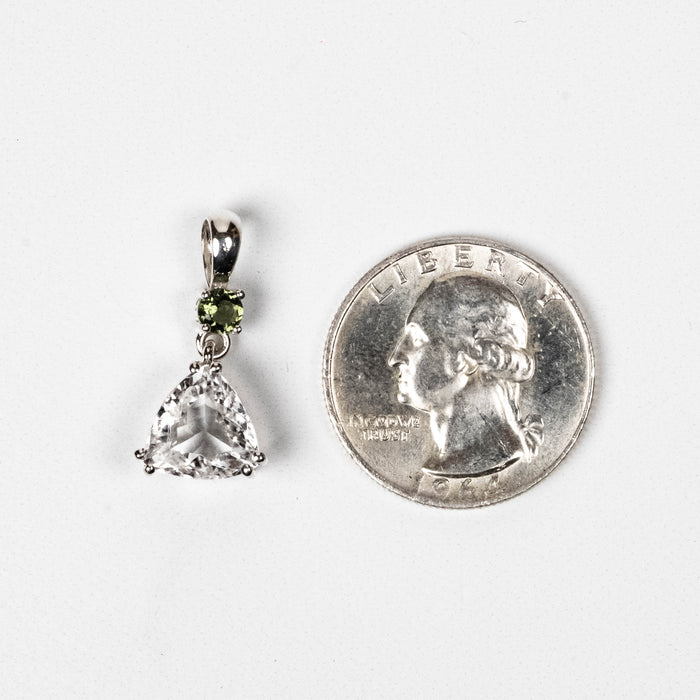 Phenakite 10mm 3 ct + 4mm Moldavite Pendant