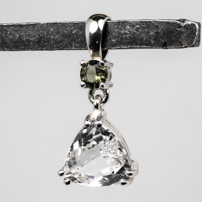 Phenakite 10mm 3 ct + 4mm Moldavite Pendant
