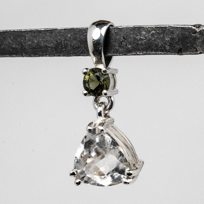 Phenakite 9.5mm 2.25 ct + 4mm Moldavite Pendant