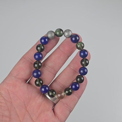 Moldavite + Lapis Lazuli + Aletai Meteorite + LDG Bead 10mm Bracelet 7.5" - InnerVision Crystals