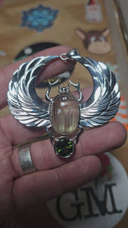 XL Libyan Desert Glass + Moldavite Scarab Pendant - InnerVision Crystals