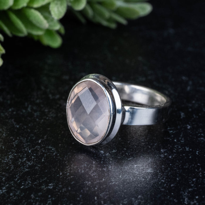 Rose Quartz Ring 12x10mm Size 8.5 - InnerVision Crystals