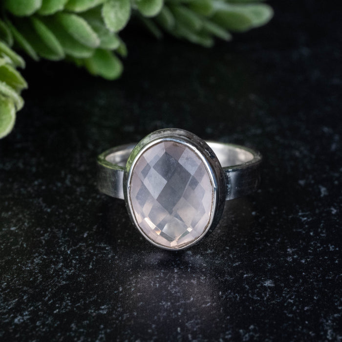 Rose Quartz Ring 12x10mm Size 8.5 - InnerVision Crystals