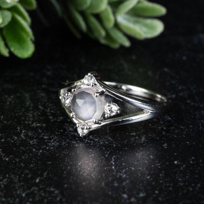 Rose Quartz + White Topaz Ring 6mm/1mm Size 7 - InnerVision Crystals