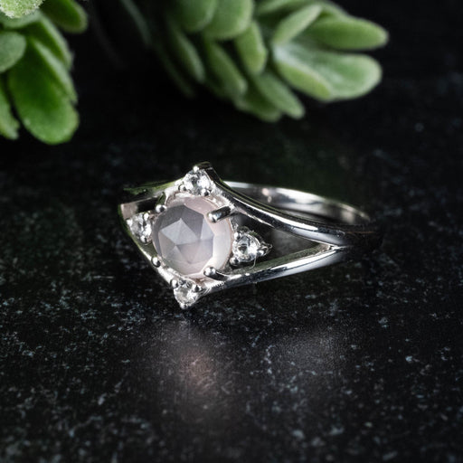 Rose Quartz + White Topaz Ring 6mm/1mm Size 7 - InnerVision Crystals
