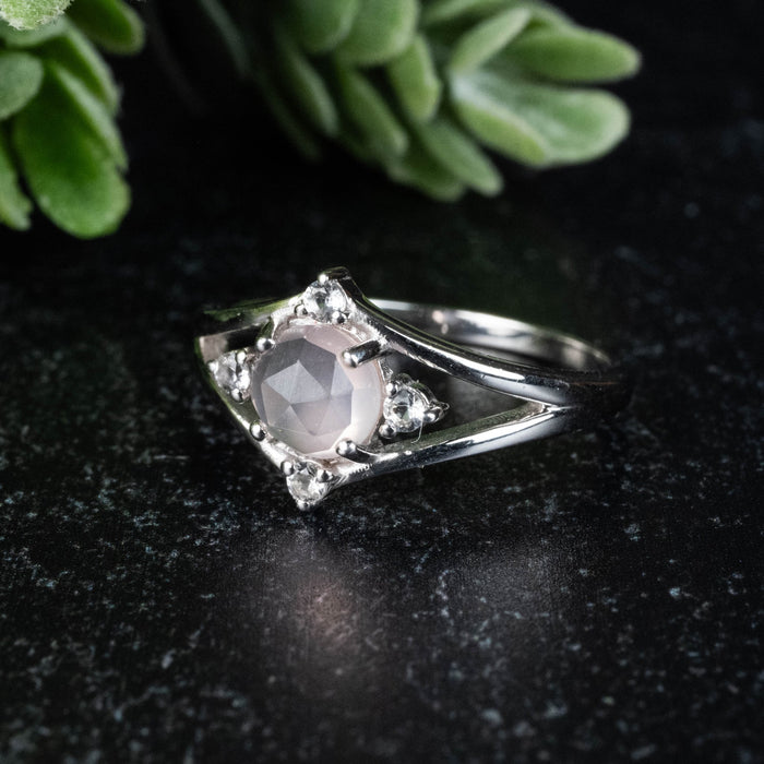 Rose Quartz + White Topaz Ring 6mm/1mm Size 7 - InnerVision Crystals
