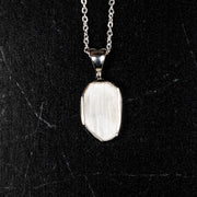 Satin Spar - Selenite Pendant 18mm + 18" Adjustable Chain .925 Silver - InnerVision Crystals