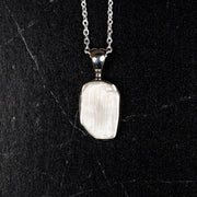 Satin Spar - Selenite Pendant 18mm + 18" Adjustable Chain .925 Silver - InnerVision Crystals