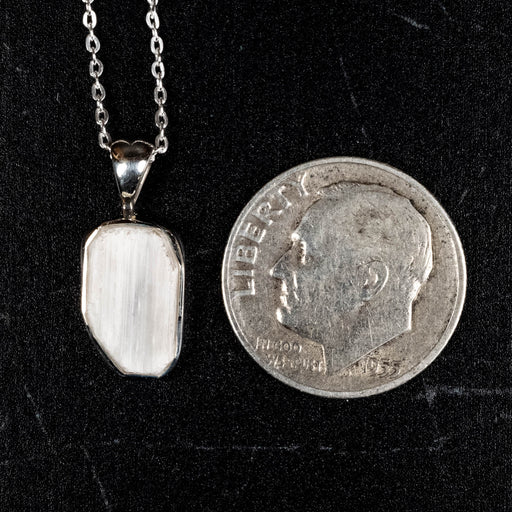 Satin Spar - Selenite Pendant 18mm + 18" Adjustable Chain .925 Silver - InnerVision Crystals