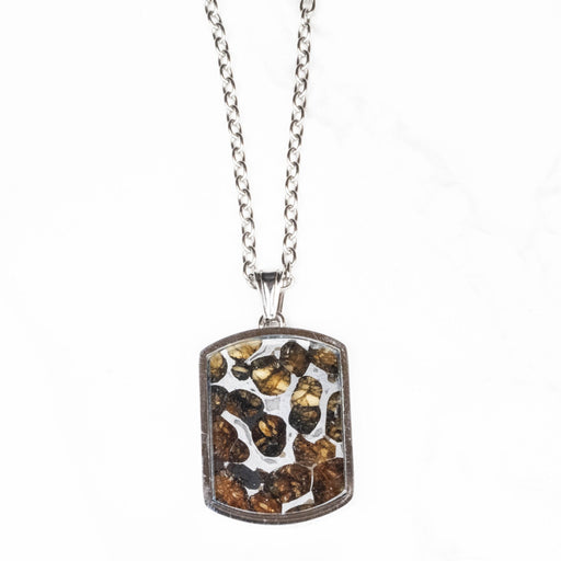 Sericho Pallasite Meteorite Pendant 28x21mm—Stainless Steel w/ 25" Chain - InnerVision Crystals