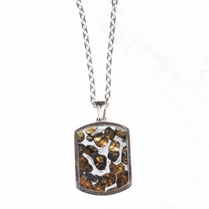 Sericho Pallasite Meteorite Pendant 28x21mm—Stainless Steel w/ 25" Chain - InnerVision Crystals