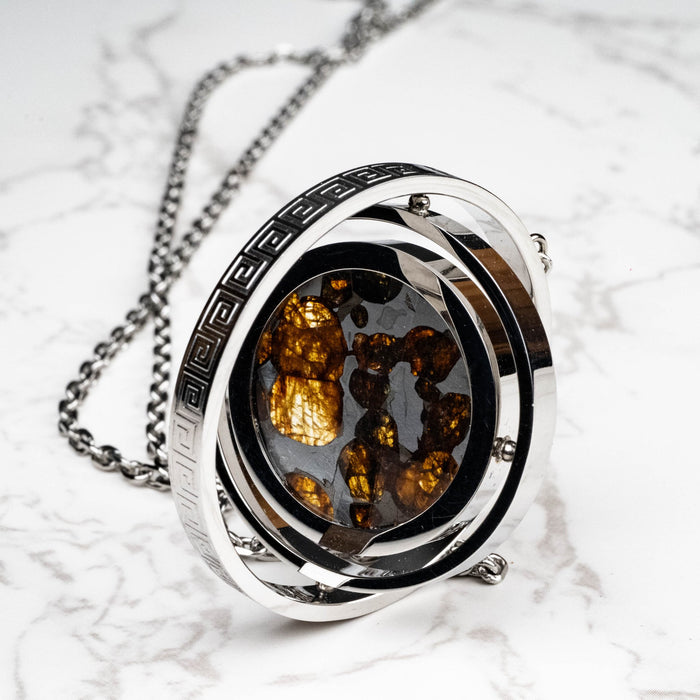 Sericho Pallasite Meteorite Pendant 42mm Titanium Steel w/ 24" Chain - InnerVision Crystals