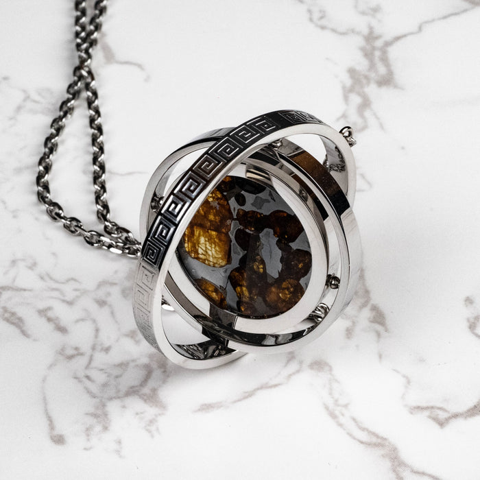 Sericho Pallasite Meteorite Pendant 42mm Titanium Steel w/ 24" Chain - InnerVision Crystals