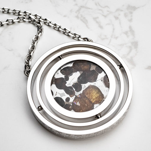 Sericho Pallasite Meteorite Pendant 42mm Titanium Steel w/ 24" Chain - InnerVision Crystals