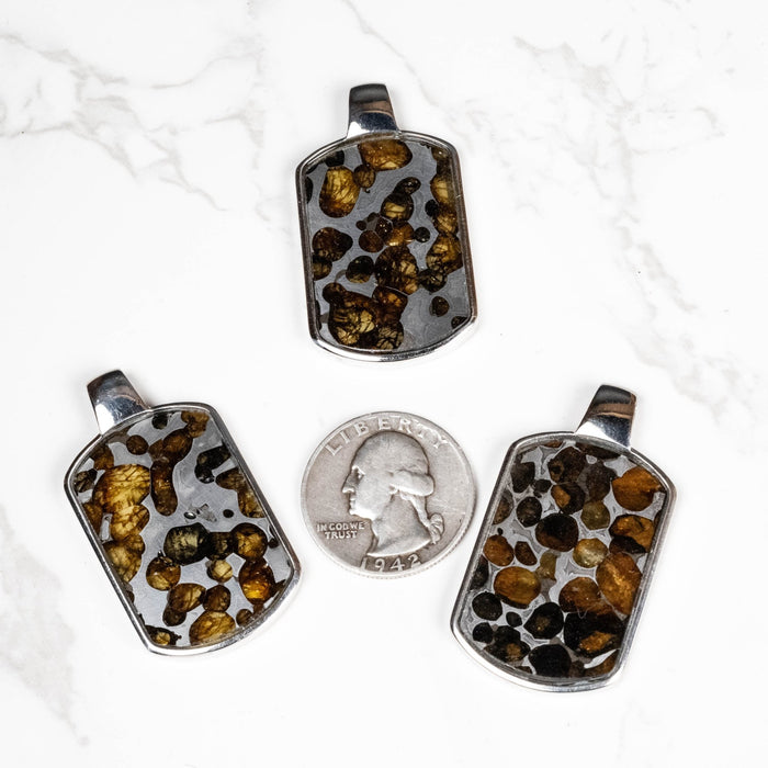 Sericho Pallasite Meteorite Pendant 45x25mm .925 Silver - InnerVision Crystals