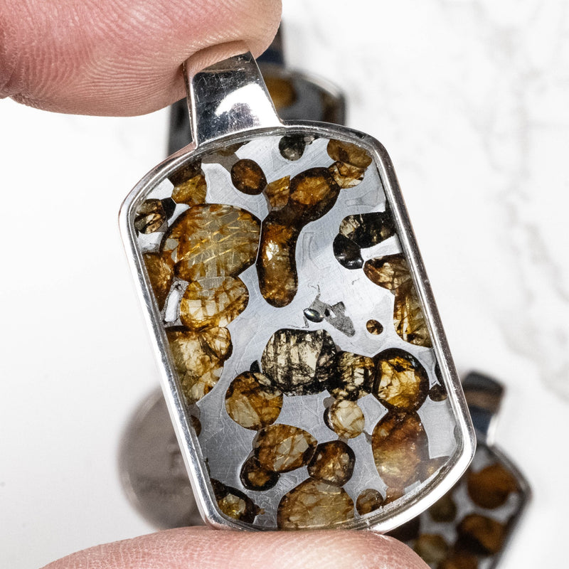 Sericho Pallasite Meteorite Pendant 45x25mm .925 Silver PRE-ORDER - InnerVision Crystals