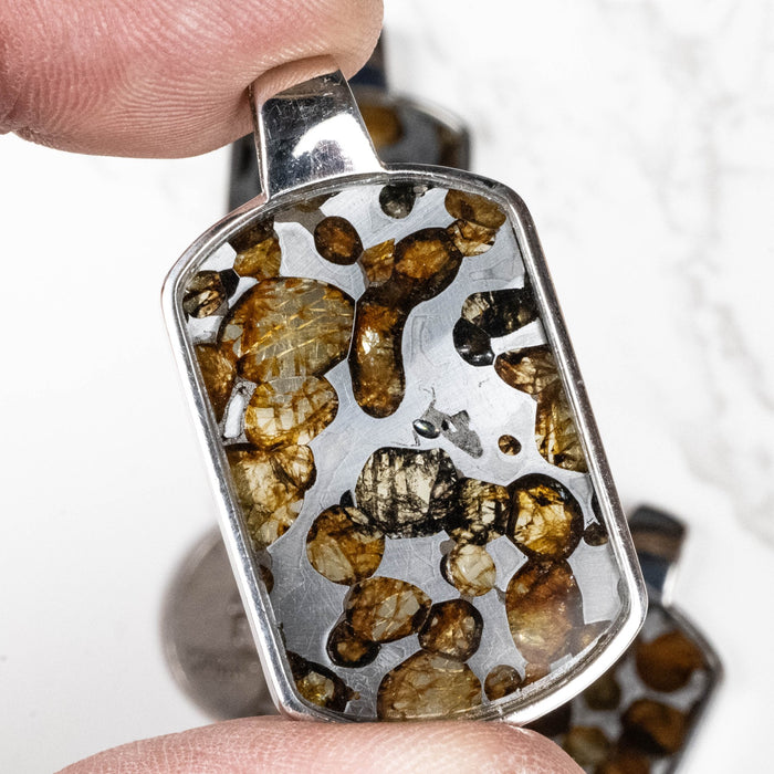 Sericho Pallasite Meteorite Pendant 45x25mm .925 Silver - InnerVision Crystals