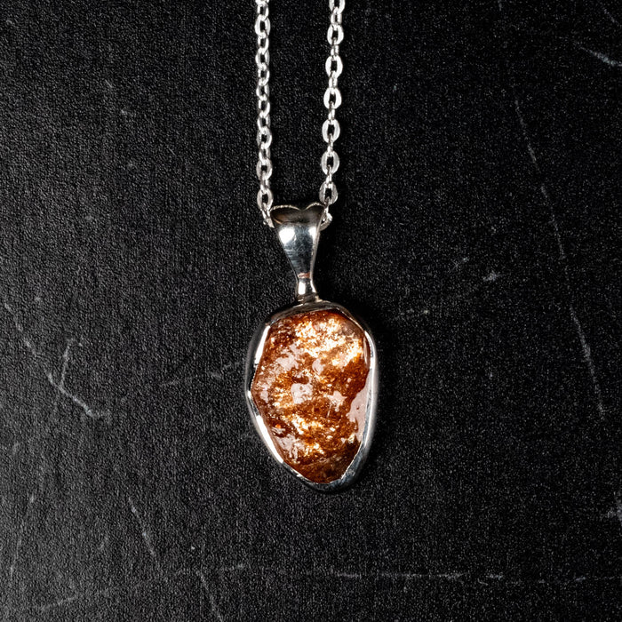 Sunstone Pendant 18mm + 18" Adjustable Chain .925 Silver - InnerVision Crystals