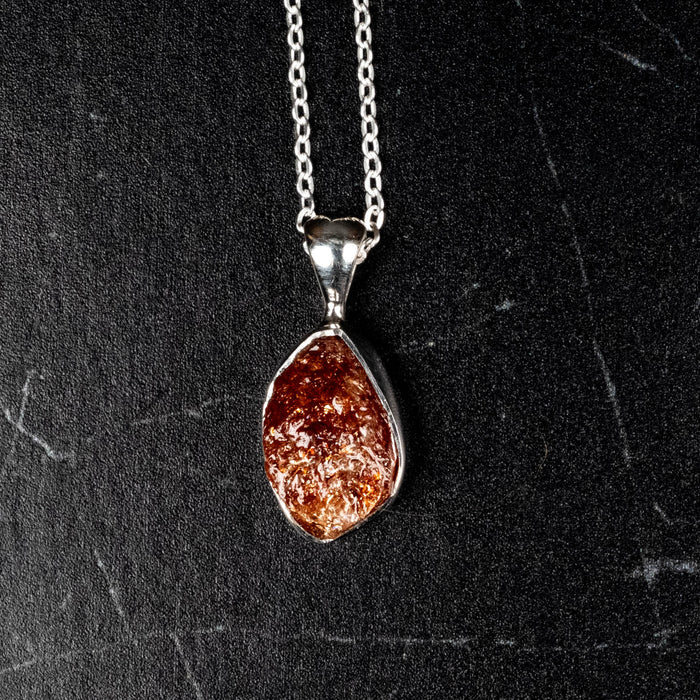 Sunstone Pendant 18mm + 18" Adjustable Chain .925 Silver - InnerVision Crystals