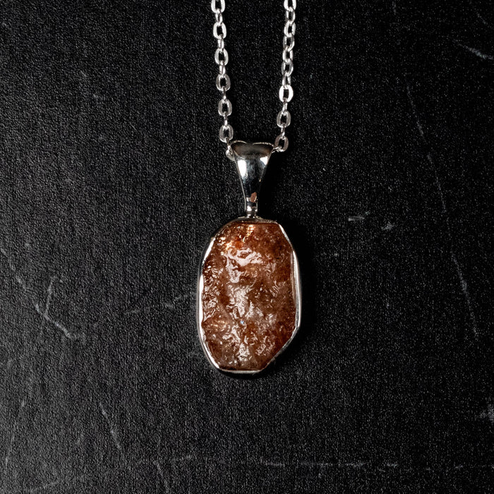 Sunstone Pendant 18mm + 18" Adjustable Chain .925 Silver - InnerVision Crystals