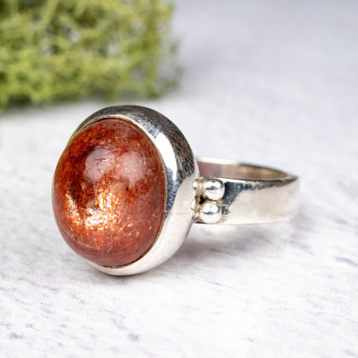 Sunstone Ring 12x10mm Size 7 .925 Silver - InnerVision Crystals