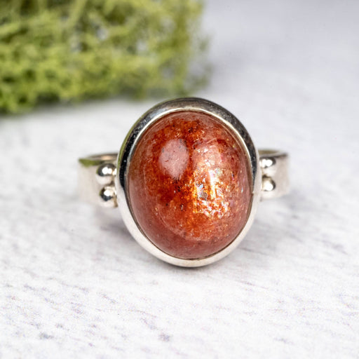 Sunstone Ring 12x10mm Size 7 .925 Silver - InnerVision Crystals