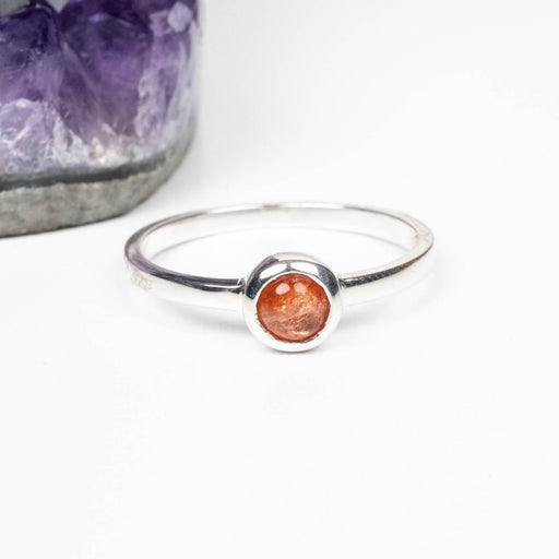 Sunstone Ring 4mm Size 9 .925 Silver - InnerVision Crystals